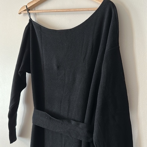 NEW Ever New Issey Self Tie Off Shoulder Knit Black Midi Dress - Picture 10 of 10